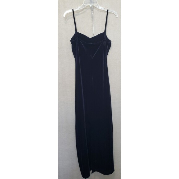 Vamp Vintage Y2K Velvet Floral Shimmer Spaghetti Strap Back Slit Maxi Dress Sz L - Picture 4 of 7